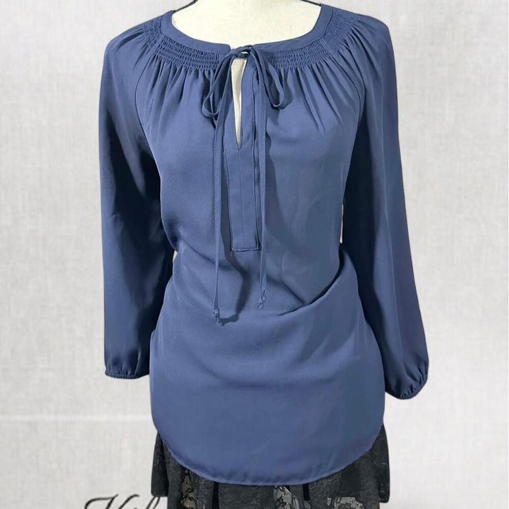 Minimalist Navy Quality Style Tie Front Basic Blouse